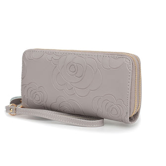 (grey)Ellie Vegan Leather Flower Embossed Wristlet by Mia K - BagNook