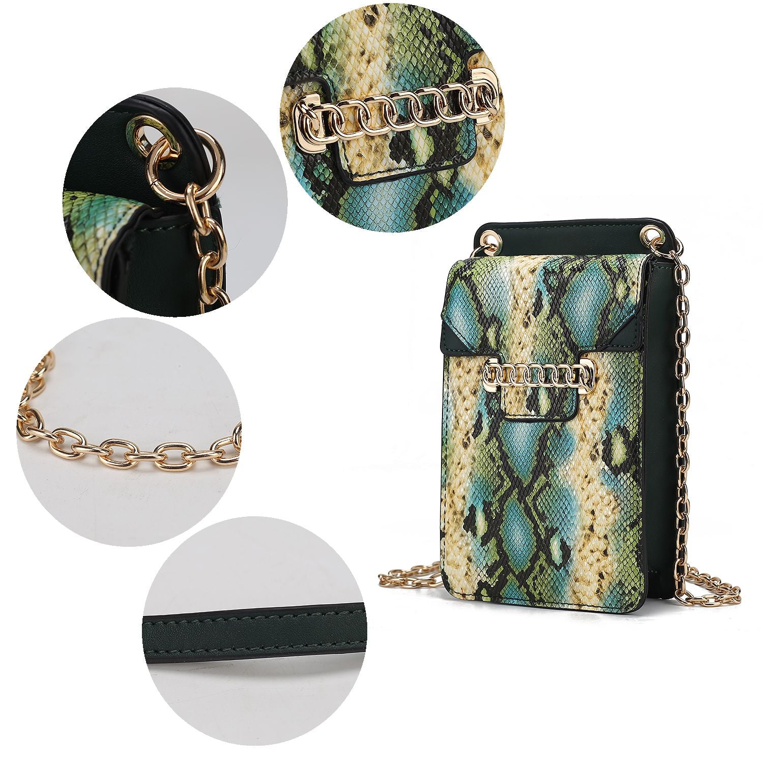 (dark green)Yael Snake embossed Vegan Leather Phone Crossbody Mia K - BagNook