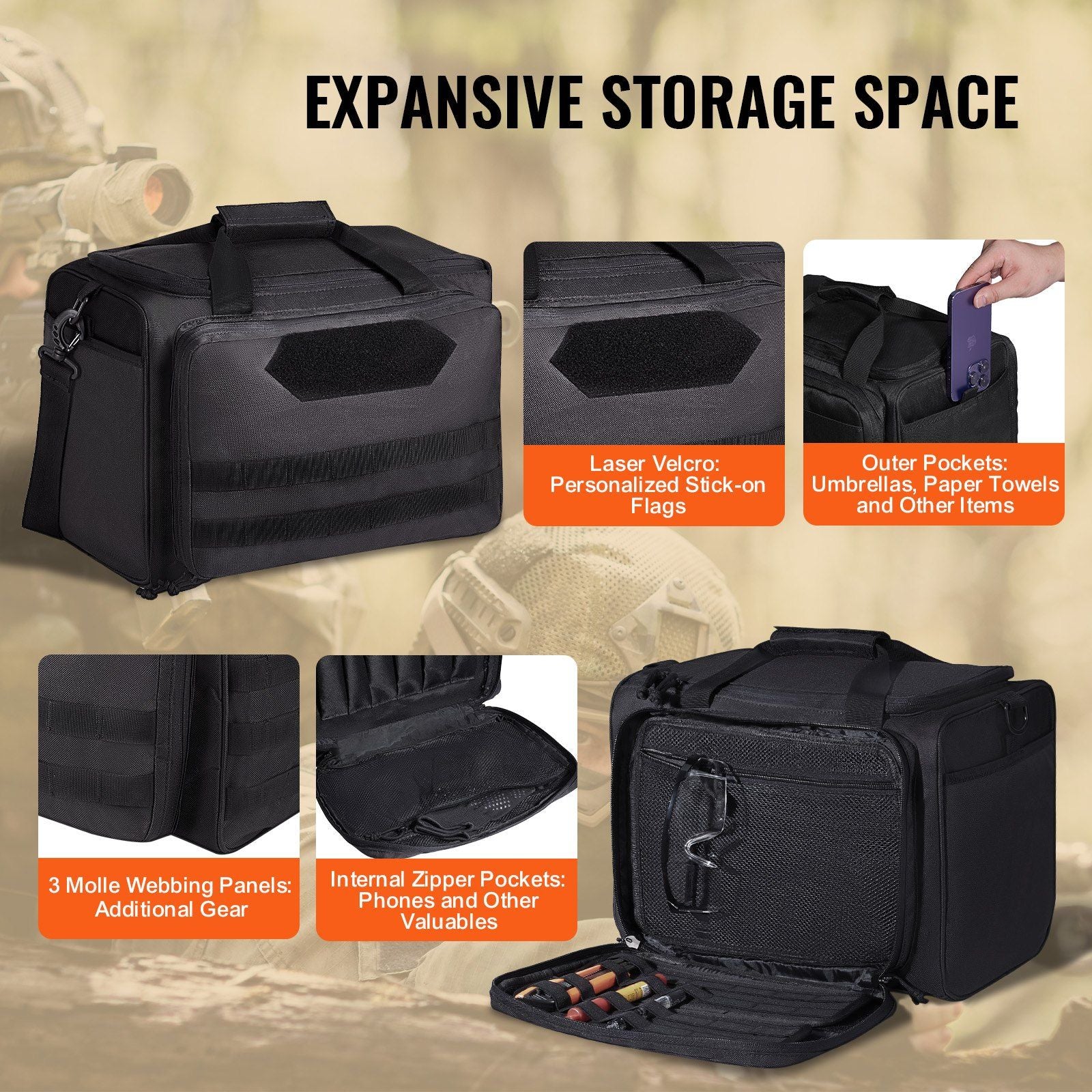 VEVOR Range Bag for 3 Pistols Shoulder Strap-Black - BagNook
