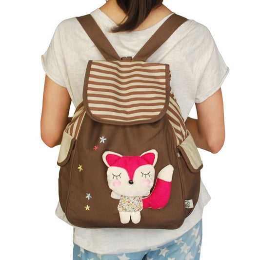 Cute Fox Fabric Art School Daypack - BagNook