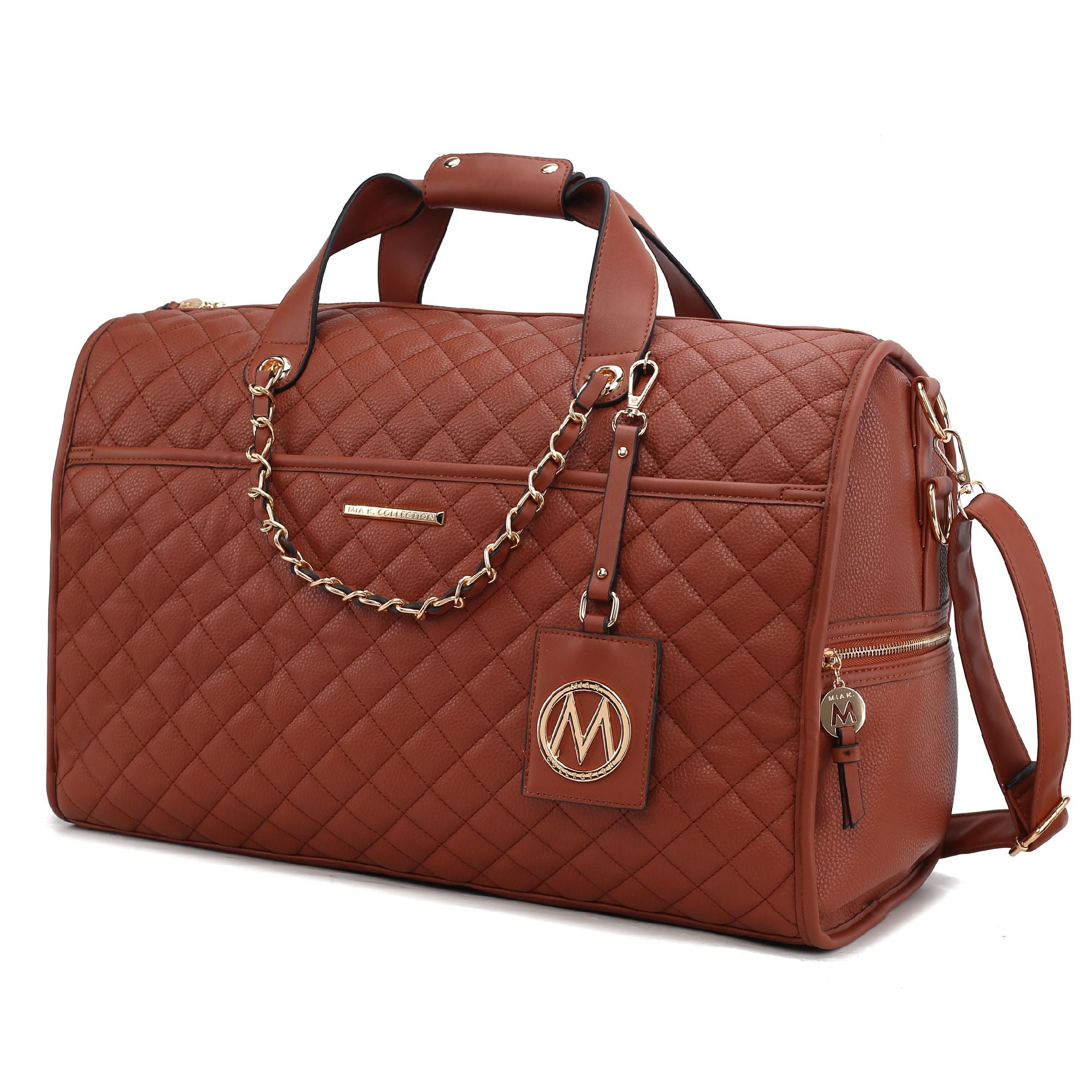 (cognac)Lexie Vegan Leather Women Duffle by Mia K - BagNook
