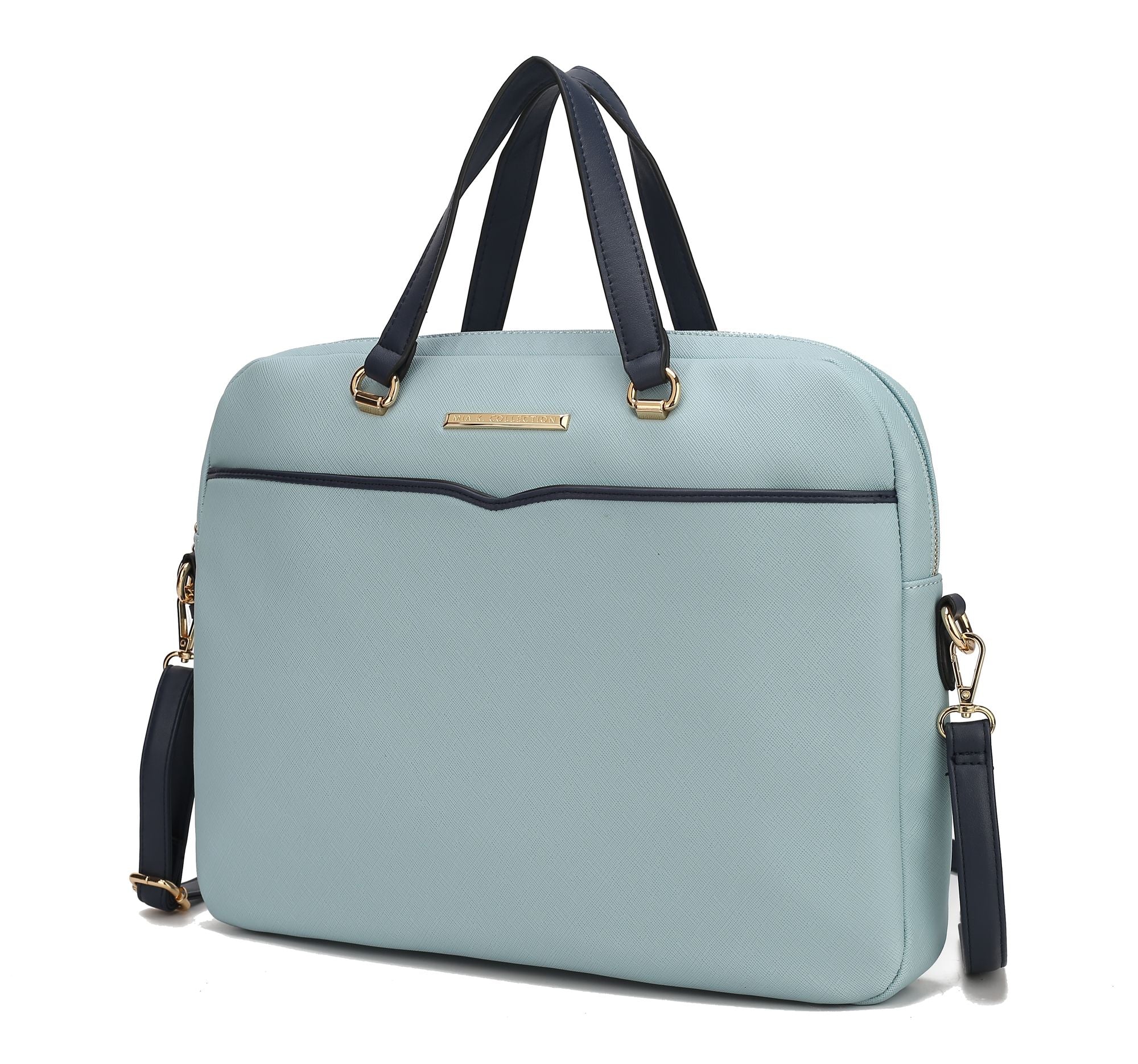 (ocean blue)Rose Vegan Leather Laptop Briefcase by Mia K - BagNook