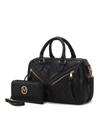 (black)Lara Vegan Leather Satchel with Wallet by Mia k - BagNook