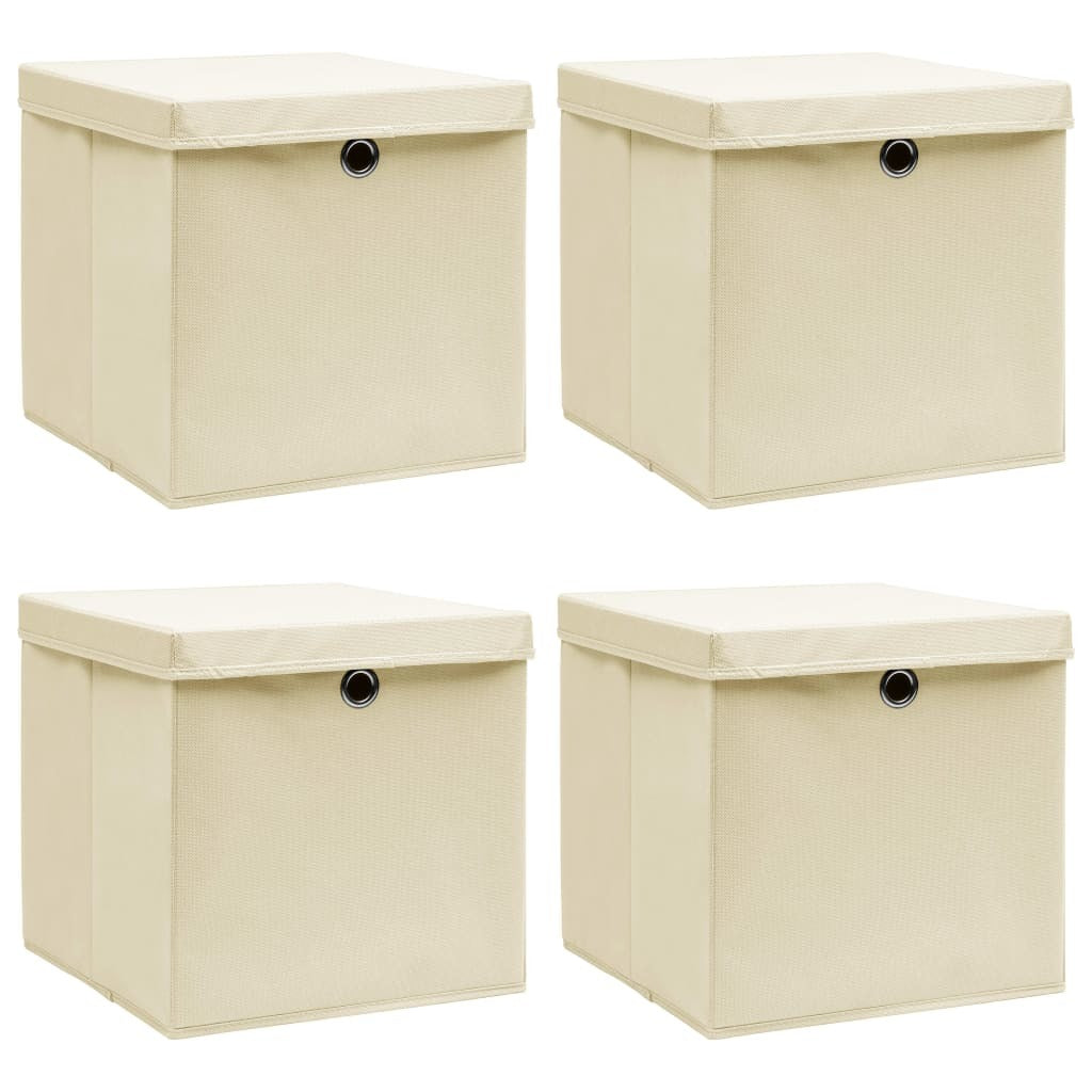 Storage Boxes w/Lid 4pc 12.6"x12.6"x12.6" Fabric - Cream - BagNook