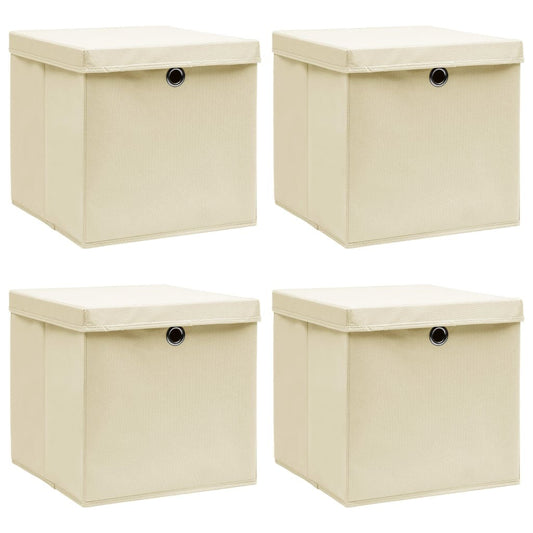 Storage Boxes w/Lid 4pc 12.6"x12.6"x12.6" Fabric - Cream - BagNook