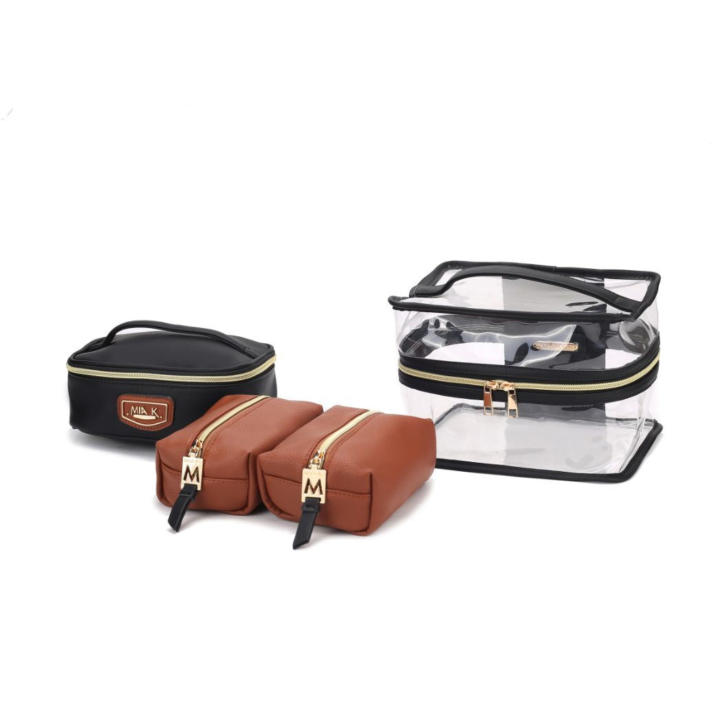 (cognac-black)Emma Cosmetic 4pc Set by MiaK - BagNook