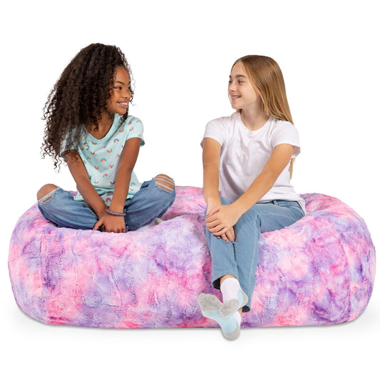 Jaxx Saxx 4 ft Sofa Bean Bag Couch - Faux Fur - Unicorn Pink - BagNook
