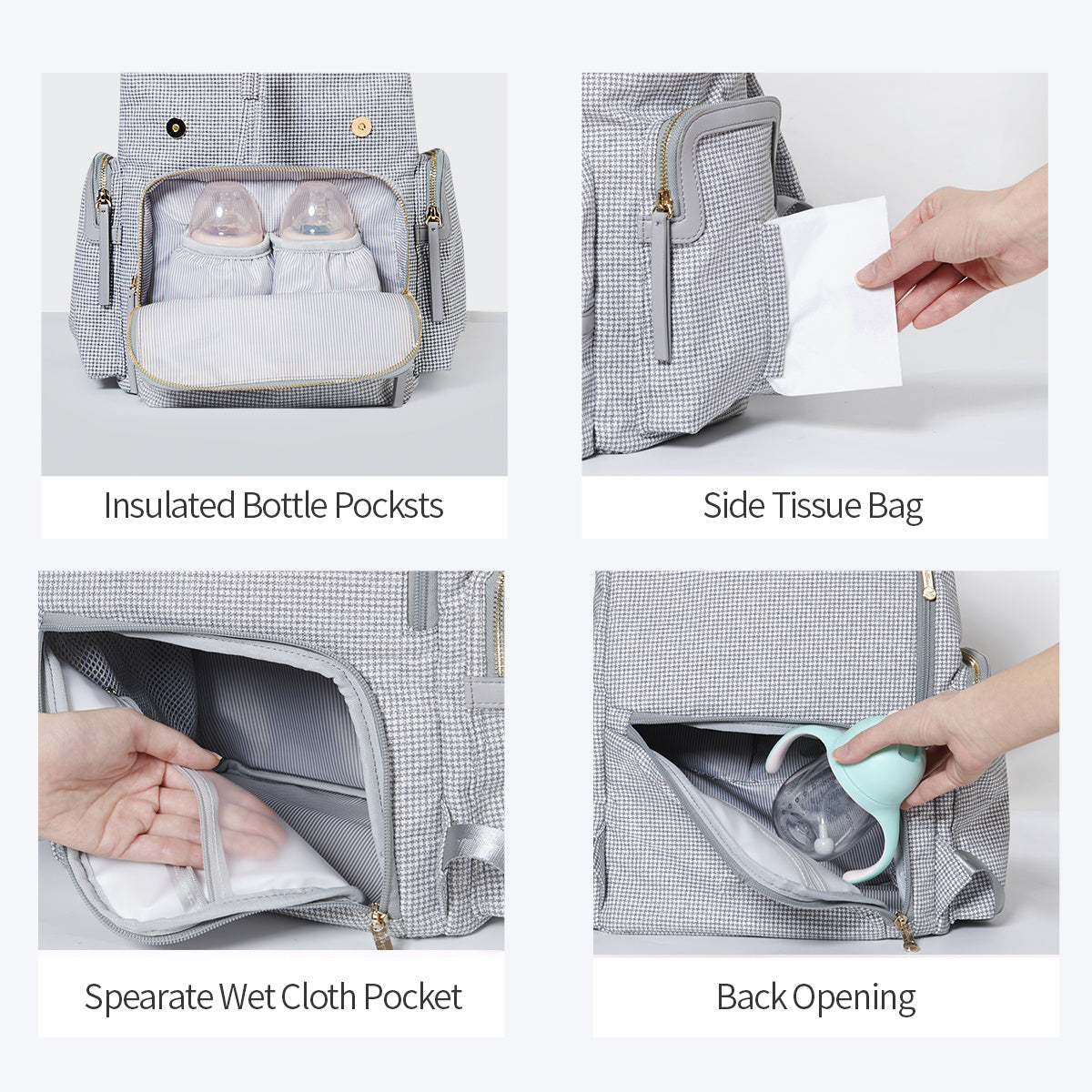 (grey)Tweed Like Diaper Backpack - BagNook