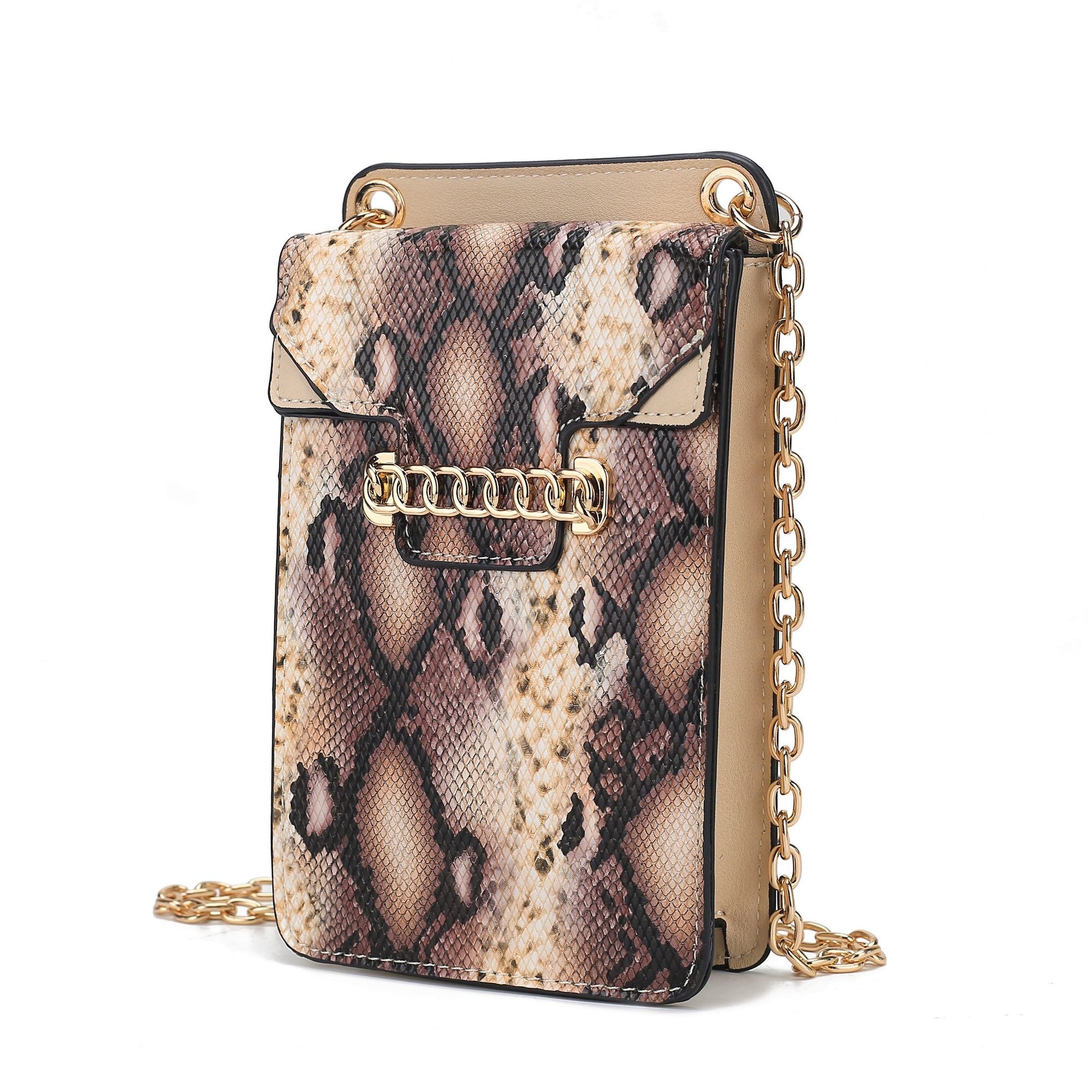 (beige)Yael Snake embossed Vegan Leather Phone Crossbody Mia K - BagNook