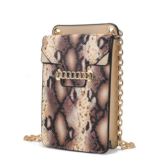 (beige)Yael Snake embossed Vegan Leather Phone Crossbody Mia K - BagNook