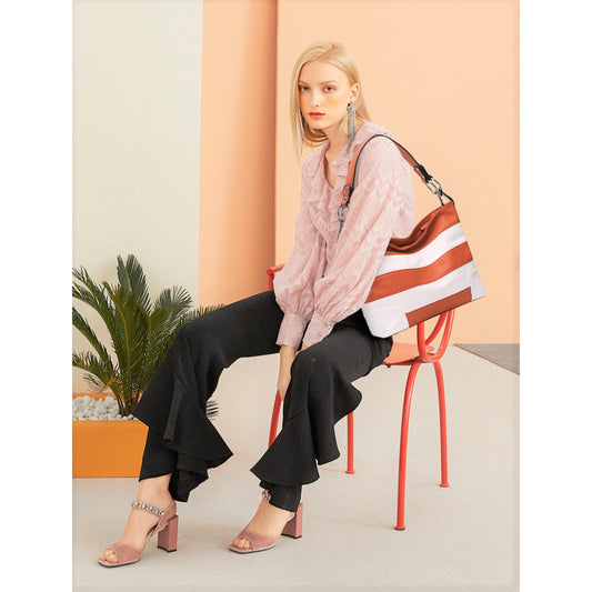 Emily Stripe Soft Vegan Leather Hobo Bag by Mia K - BagNook