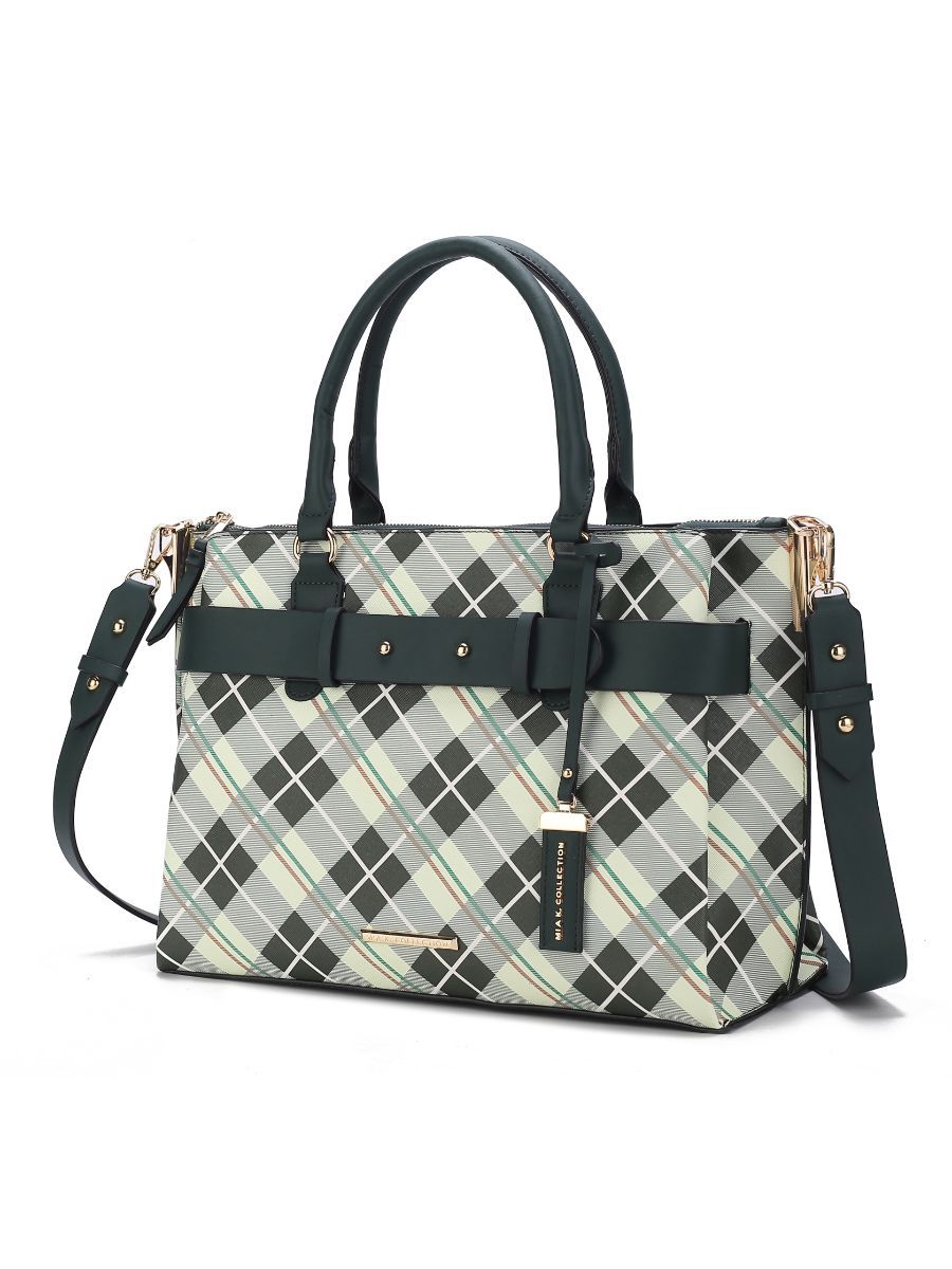 (olive)Coleen Vegan Leather Women Plaid Satchel Bag by Mia k - BagNook