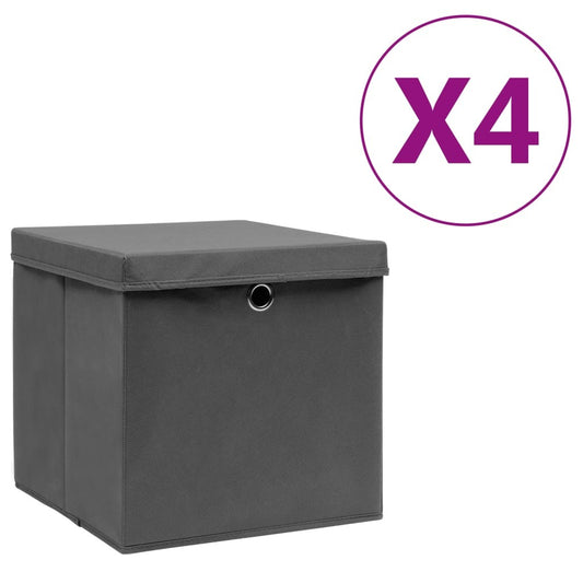 Storage Boxes with Covers 4 pcs 11x11x11in - Gray - BagNook