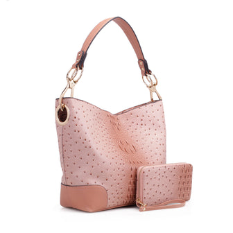 (blush)Wandy Soft Vegan Leather Hobo & Wallet Set by Mia K - BagNook