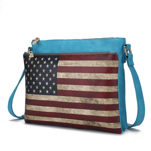 (turquoise)Madeline Vegan Leather Flag Women Crossbody by Mia K - BagNook