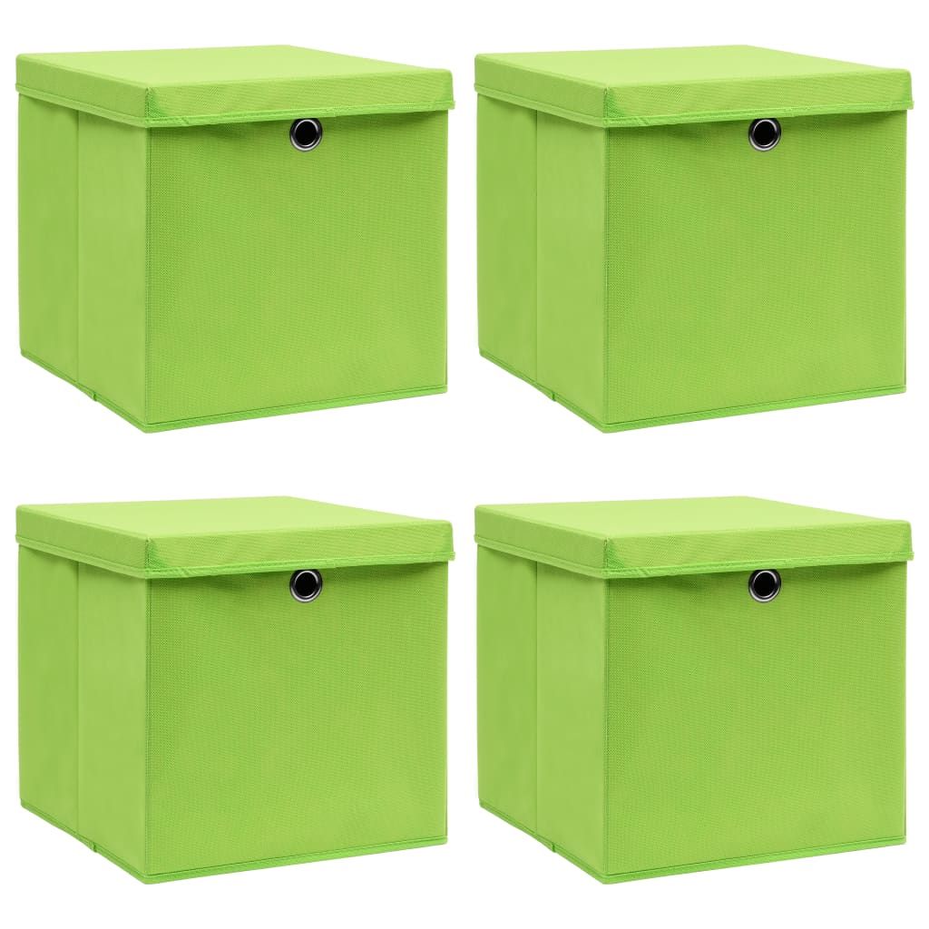 Storage Boxes w/Lids 4pc 12.6"x12.6"x12.6" Fabric - Green - BagNook