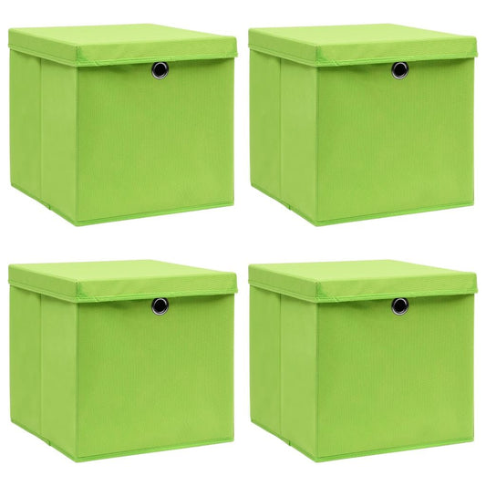 Storage Boxes w/Lids 4pc 12.6"x12.6"x12.6" Fabric - Green - BagNook