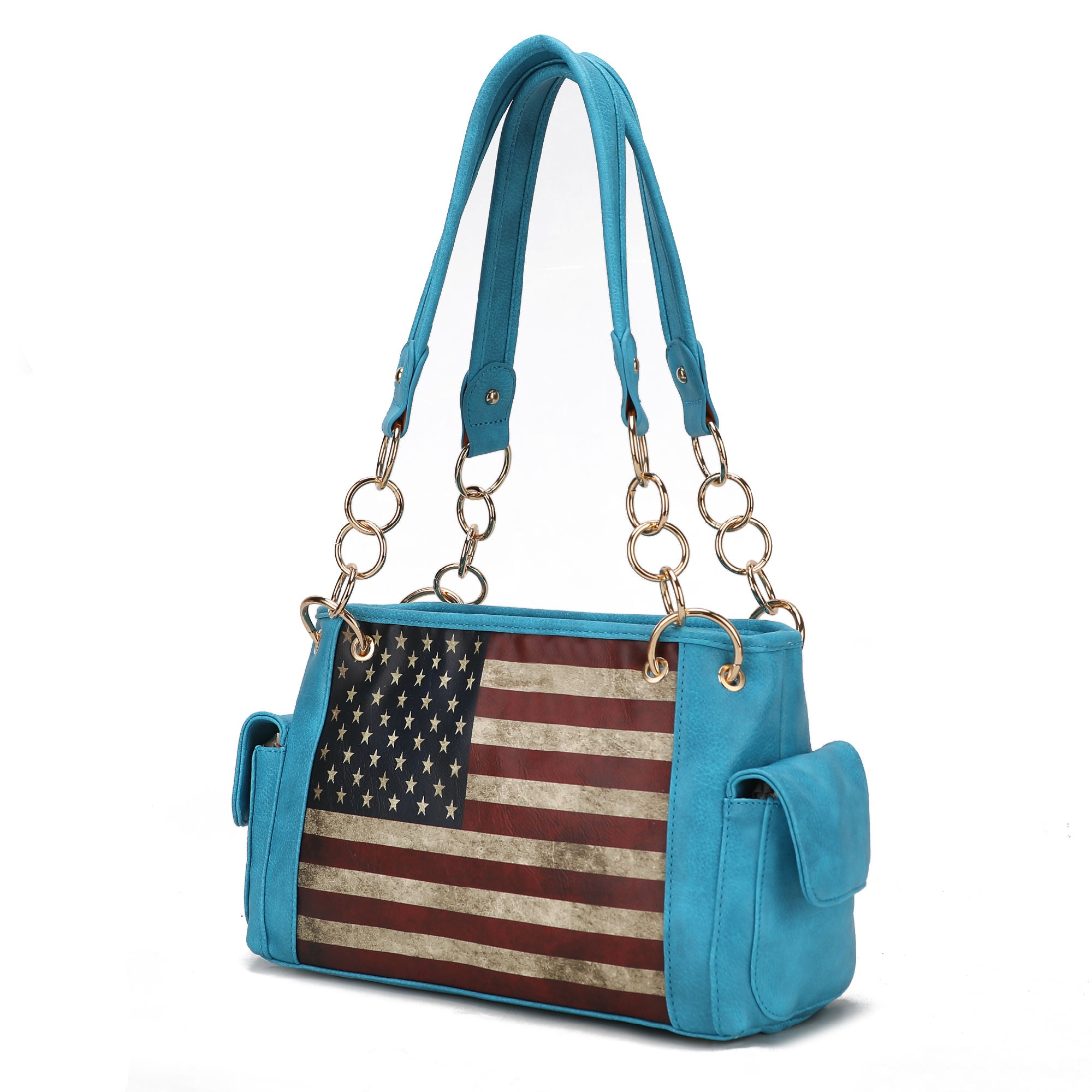(turquoise)Alaina Vegan Leather Women Flag Shoulder Bag by Mia K - BagNook