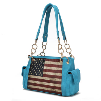(turquoise)Alaina Vegan Leather Women Flag Shoulder Bag by Mia K - BagNook