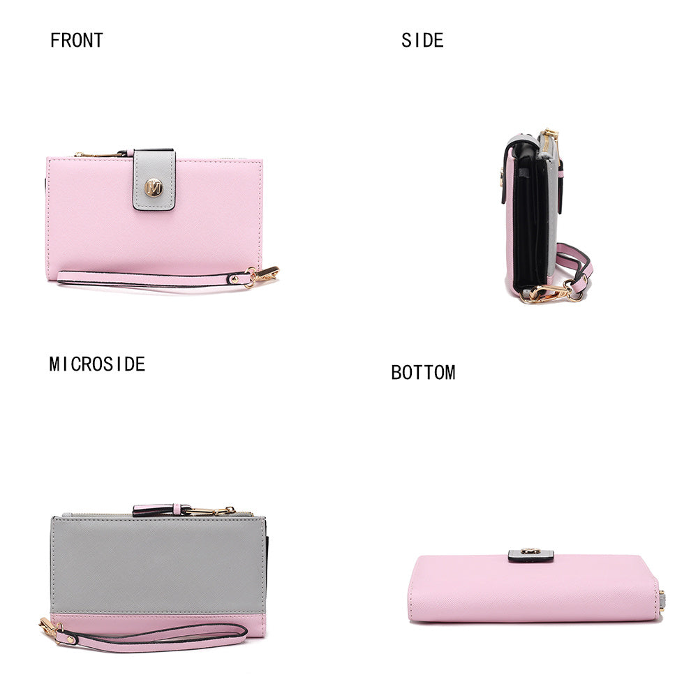 (pink-grey)Solene Vegan Leather Women Wristlet Wallet by Mia K - BagNook