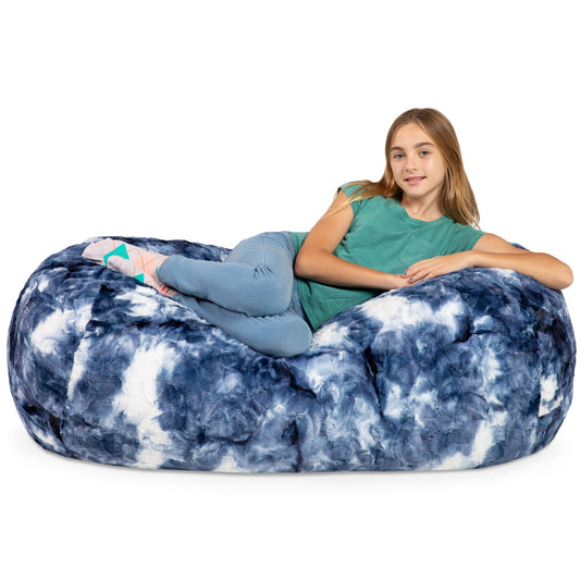 Jaxx Saxx 4 ft Sofa Bean Bag Couch - Faux Fur - Blue & White - BagNook
