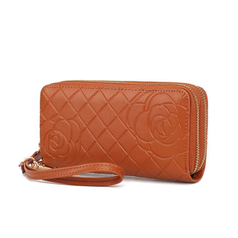 (camel)Honey Leather Flower Embossed Wallet by Mia K - BagNook