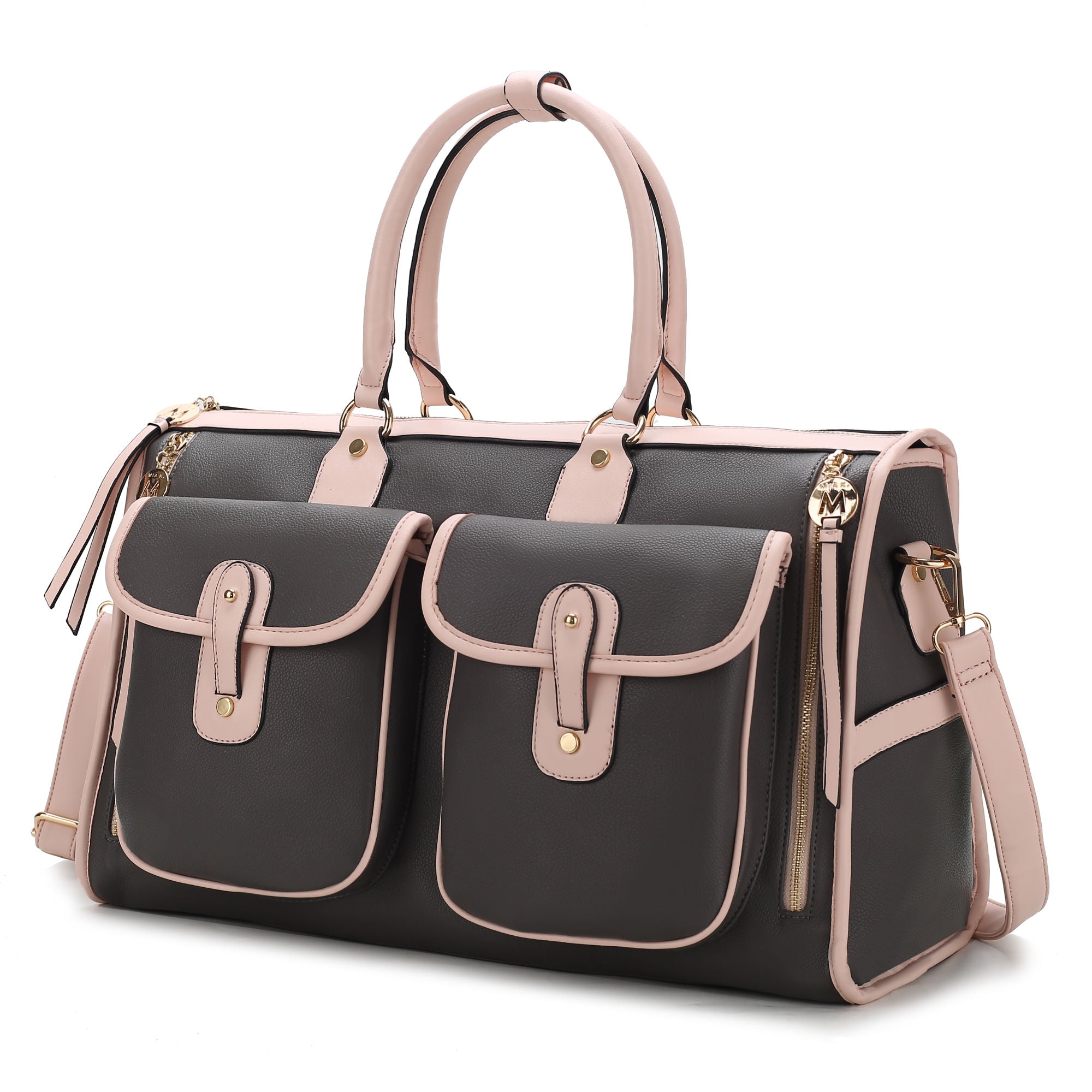 (charcoal)Genevieve Duffel Color Block by Mia k - BagNook