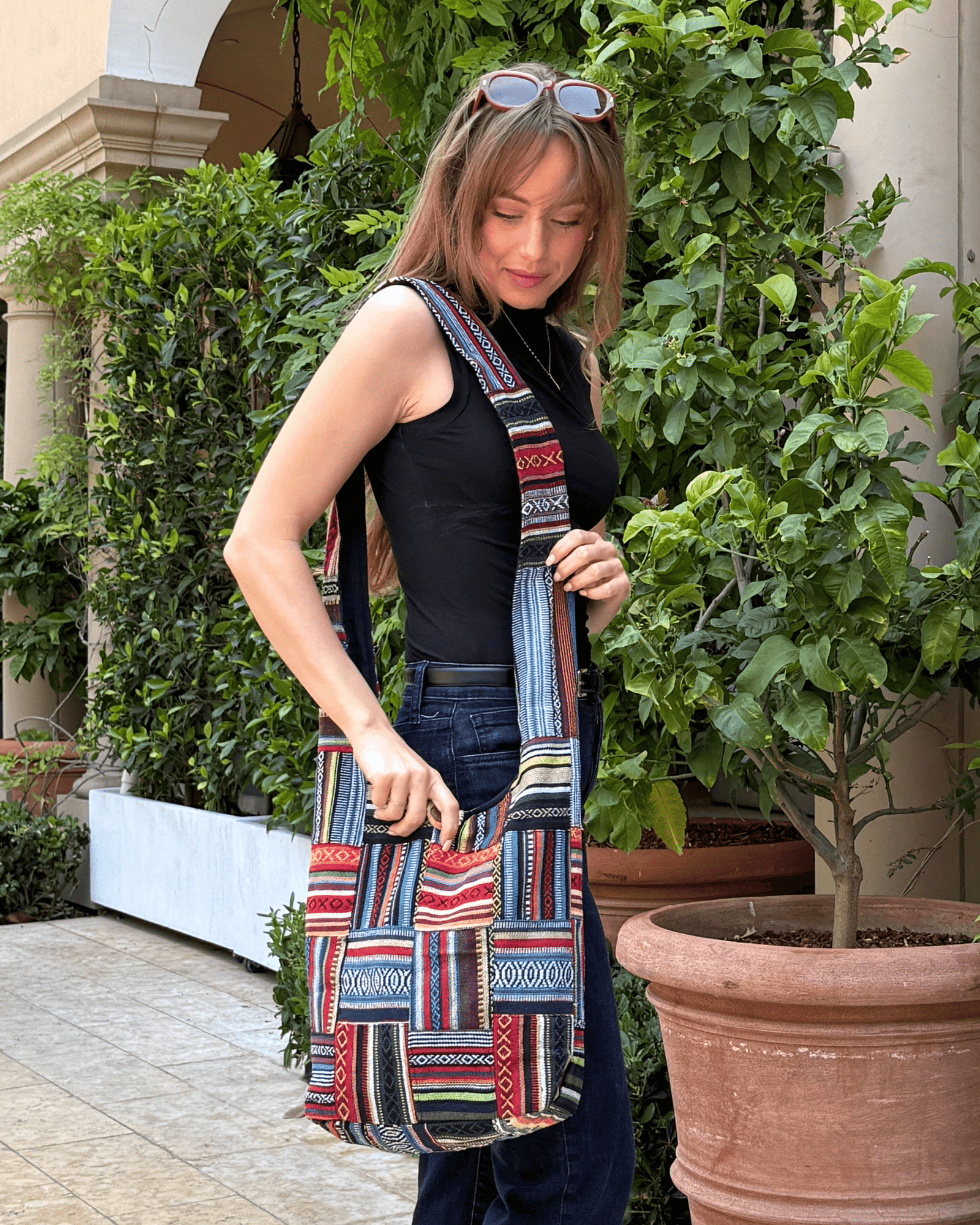 Kathmandu Collection | Patchwork Striped Crossbody/Hobo Bag - BagNook