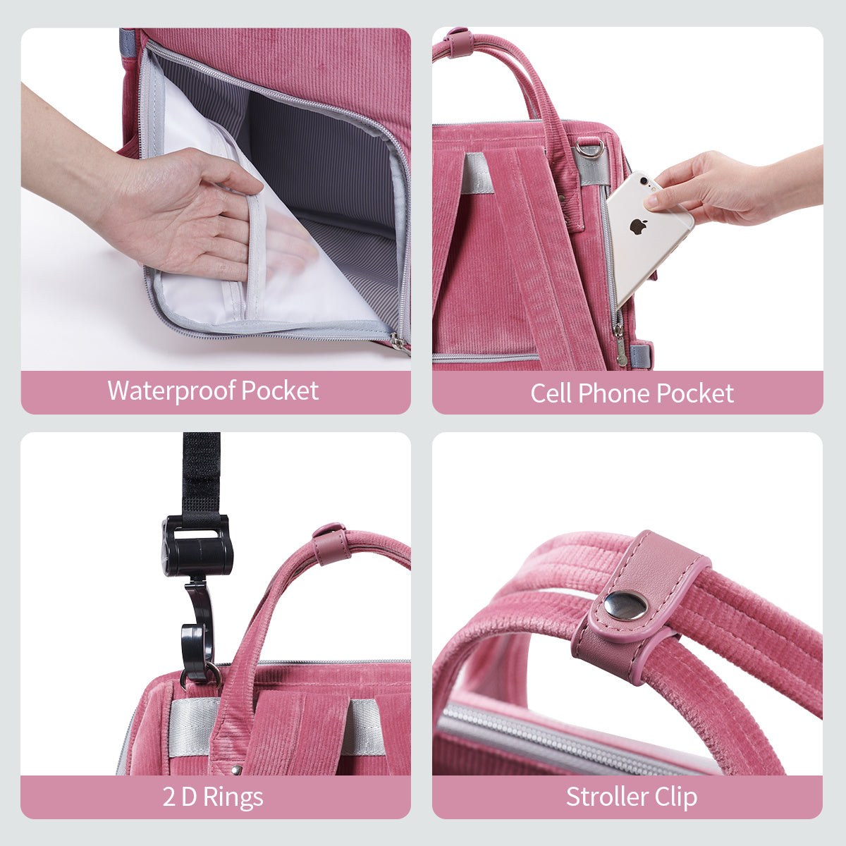 (pink)Tweed Corduroy Backpack - BagNook