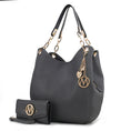 Load image into Gallery viewer, (charcoal)Ashley Vegan Leather Hobo Bag with Wallet - 2 pieces by Mia k - BagNook
