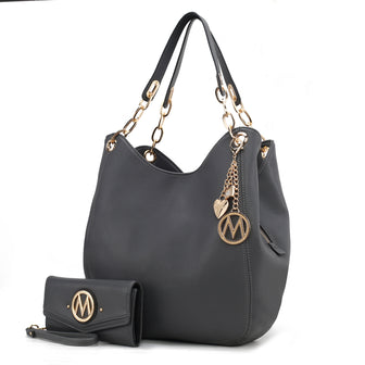 (charcoal)Ashley Vegan Leather Hobo Bag with Wallet - 2 pieces by Mia k - BagNook