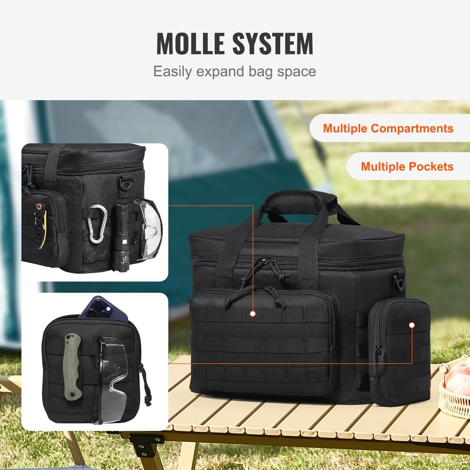 VEVOR Cooler Bag, 20L Insulated w/Molle Design, Black - BagNook