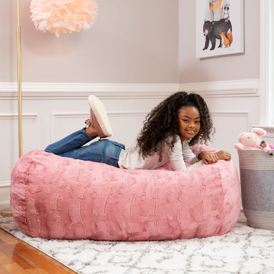 Jaxx Saxx 4 ft Sofa Bean Bag Couch - Faux Fur - Rose Quartz - BagNook