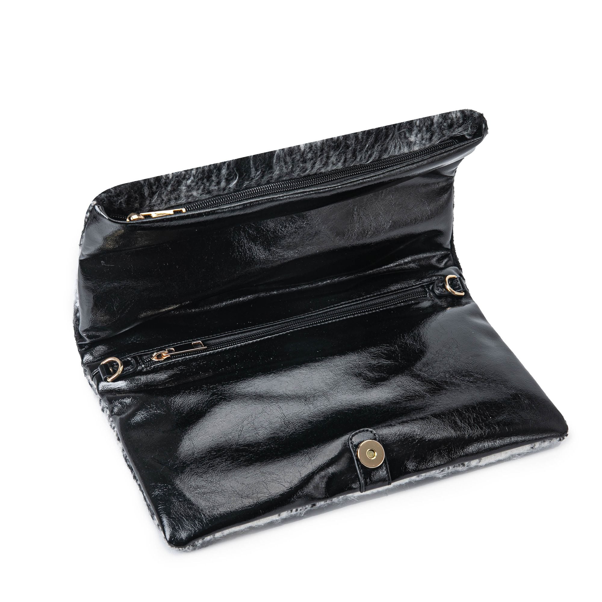 (black)Koumei Wristlet w/Snap, Faux Shearling by Mia K - BagNook