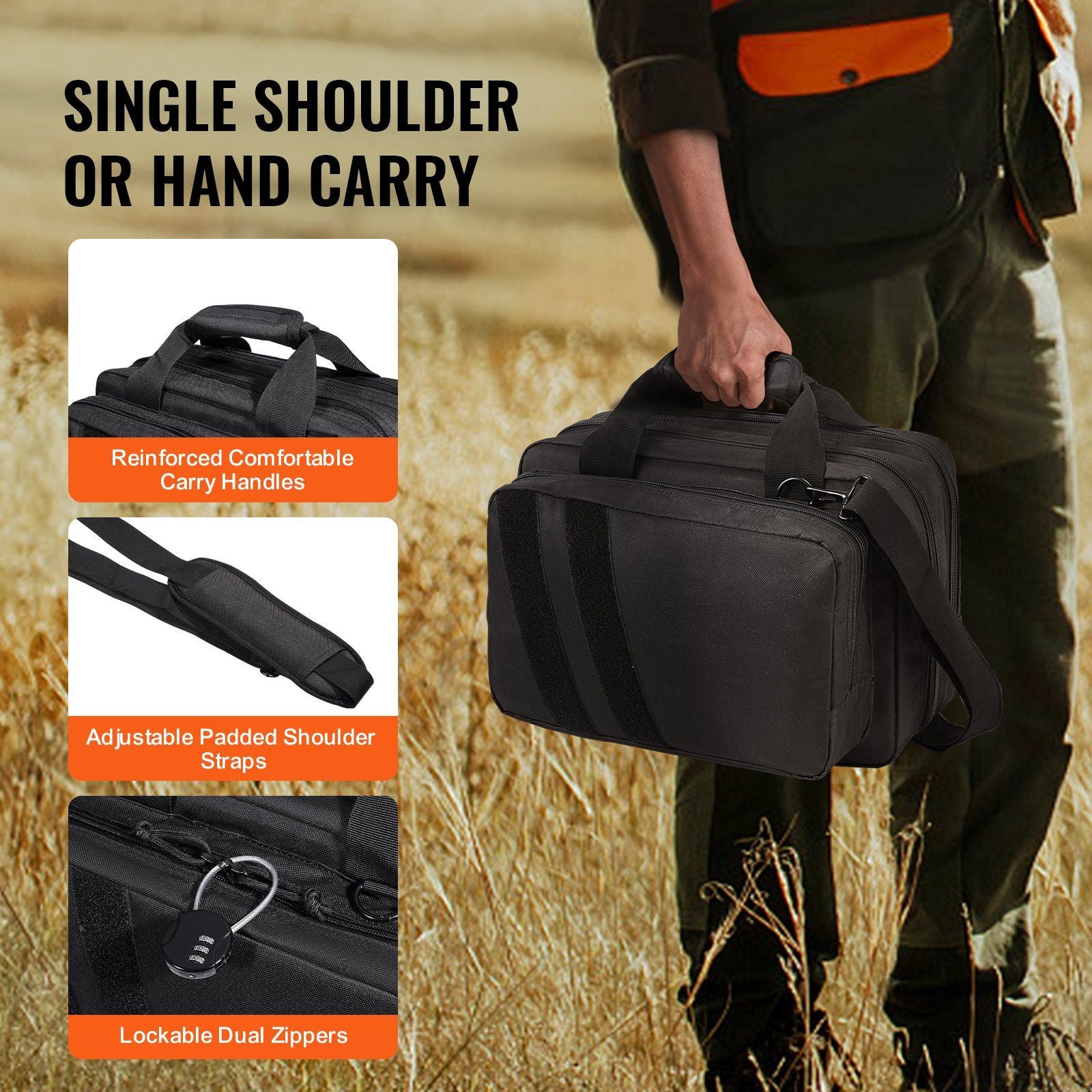 VEVOR Tactical Pistol Bag with 2 Pistol Cases - Black - BagNook