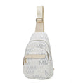 Load image into Gallery viewer, (white)Helaena M Logo Printed Vegan Leather Sling Bag by Mia K - BagNook
