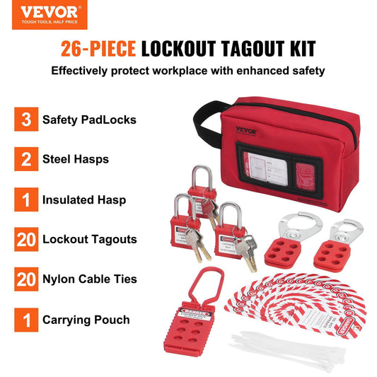 VEVOR Electrical Lockout Tagout Kit, 26 PCS (Compliant w/OSHA Lockout Standards) - BagNook