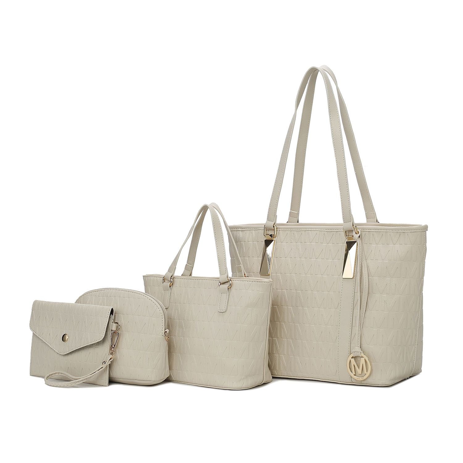 (beige)Arya 4pc Signature Vegan Leather Tote Bag Set by Mia K - BagNook