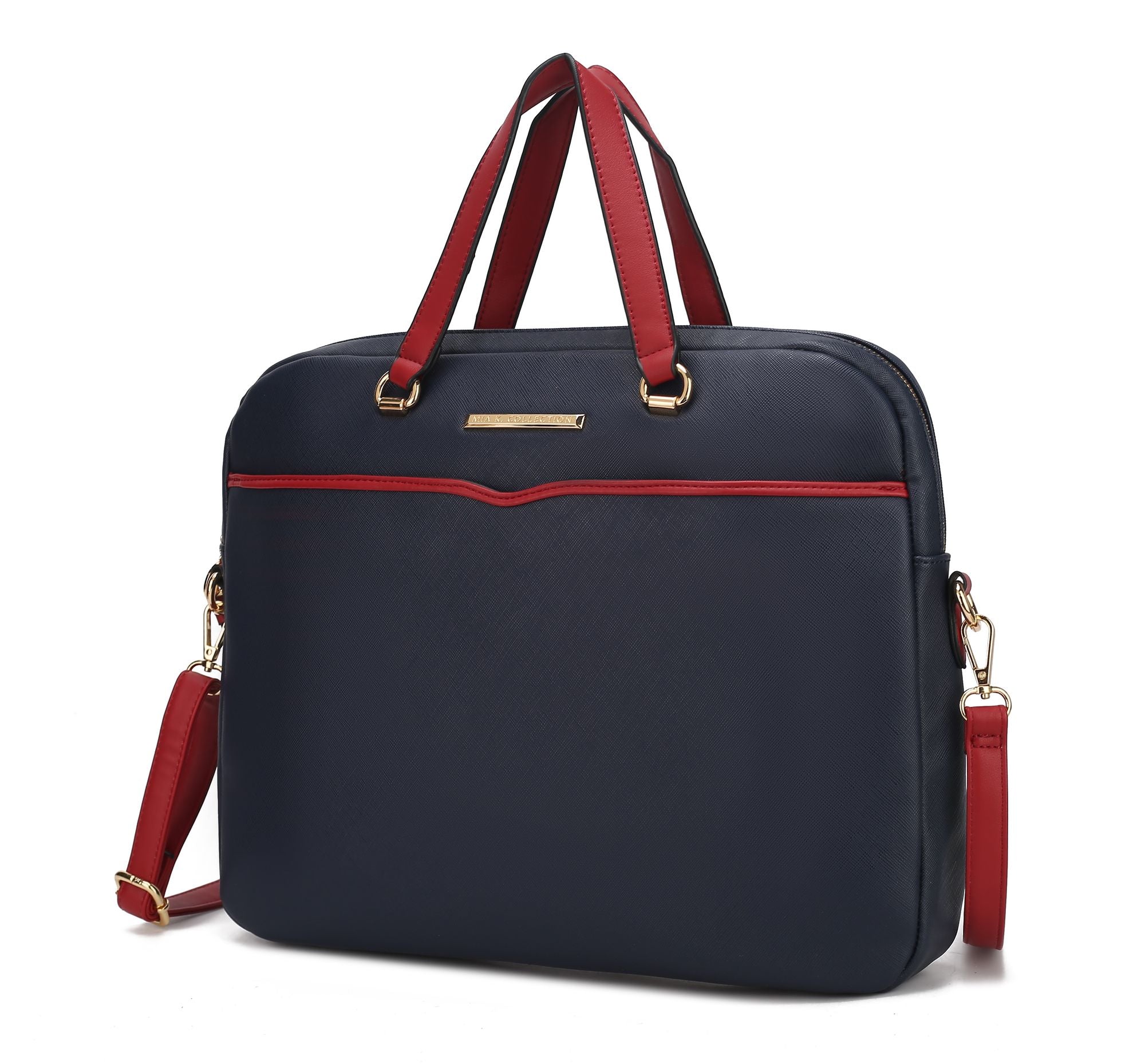 (navy)Rose Vegan Leather Laptop Briefcase by Mia K - BagNook