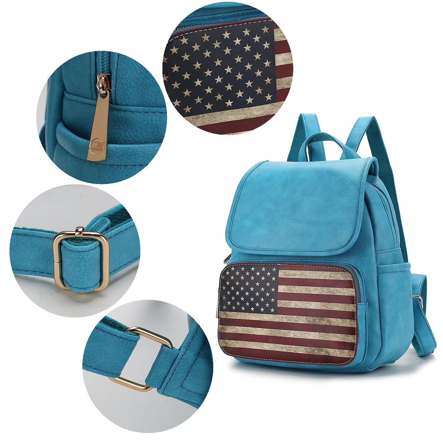 (turquoise)Regina Vegan Leather FLAG Backpack by Mia K - BagNook