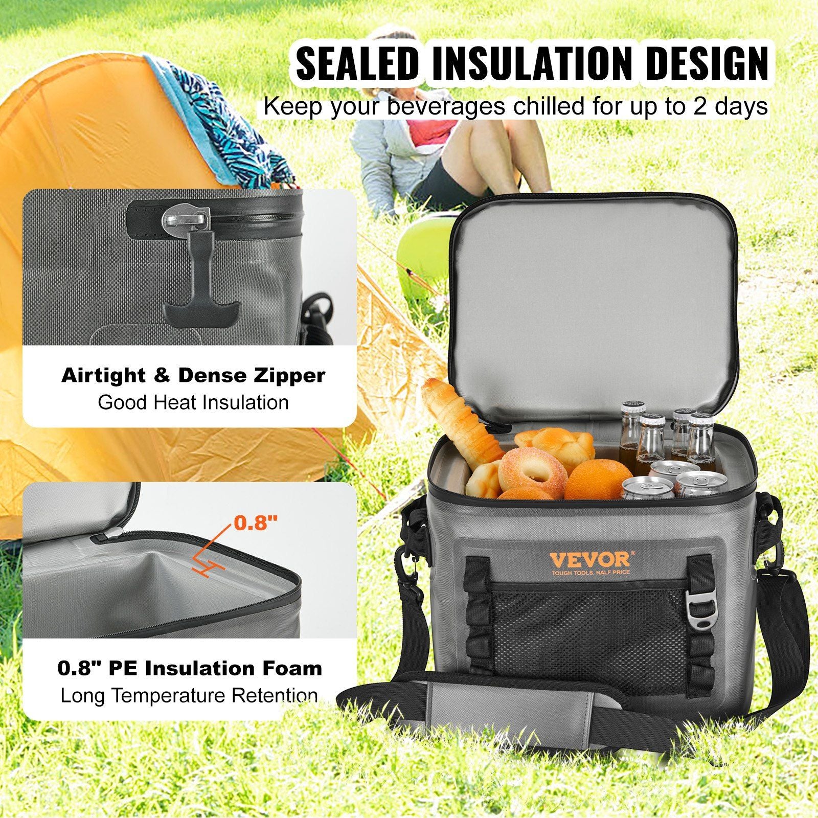 VEVOR Soft Cooler Bag, 24 Cans, Dark Gray - BagNook