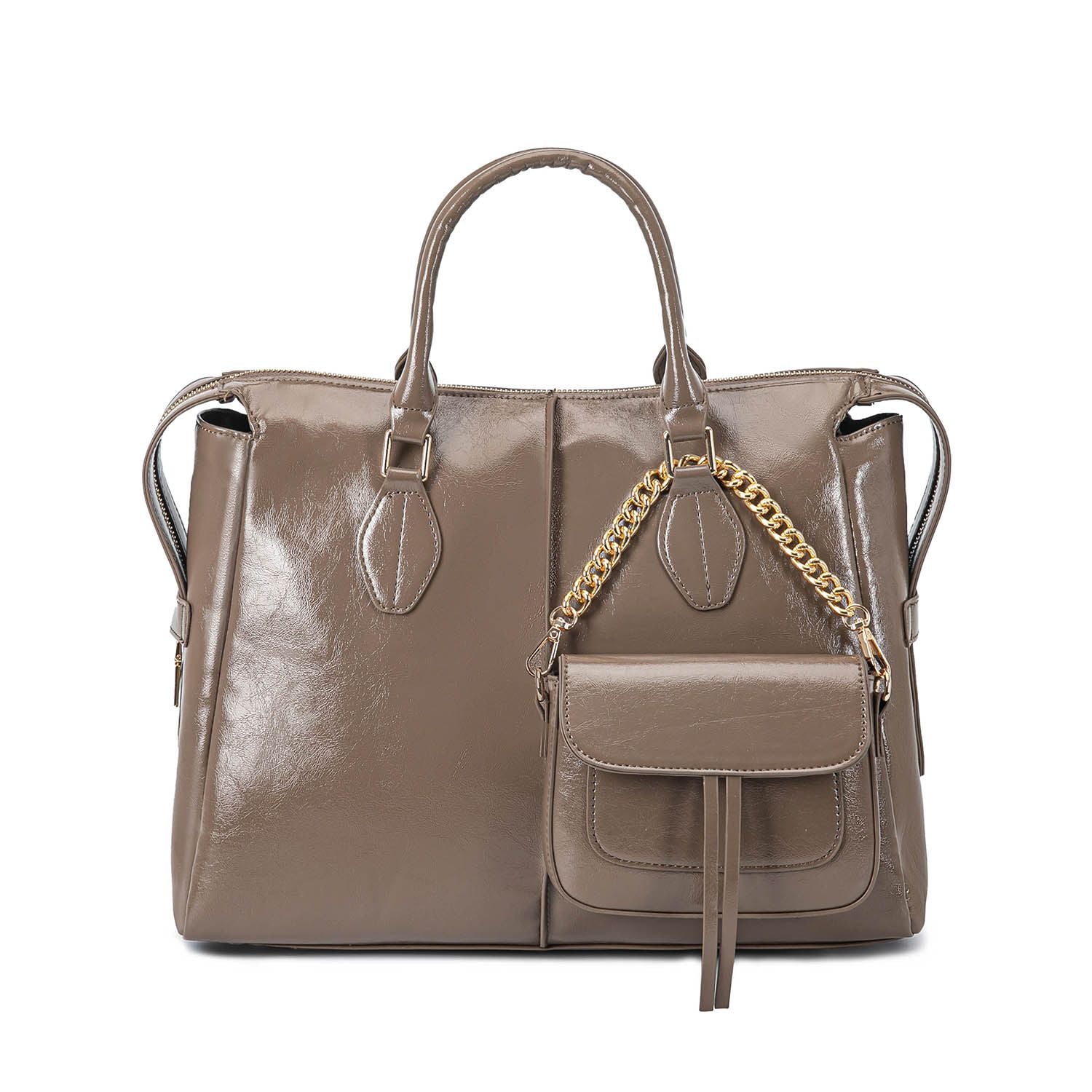 (khaki)Yareli Tote w/Mini Crossbody Bag Set by Mia K - BagNook