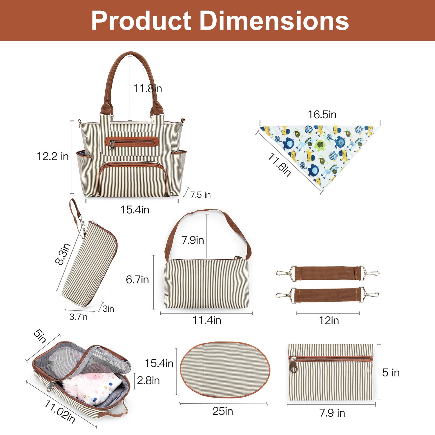 (khaki)8pc Diaper Bag Set - BagNook