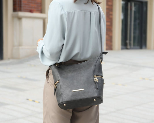 (charcoal)Lux Hobo Bag with Wallet by Mia K - BagNook