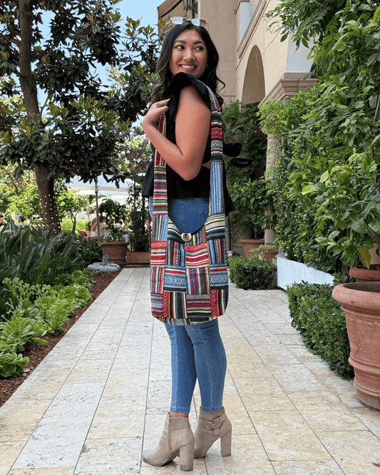 Kathmandu Collection | Patchwork Striped Crossbody/Hobo Bag - BagNook