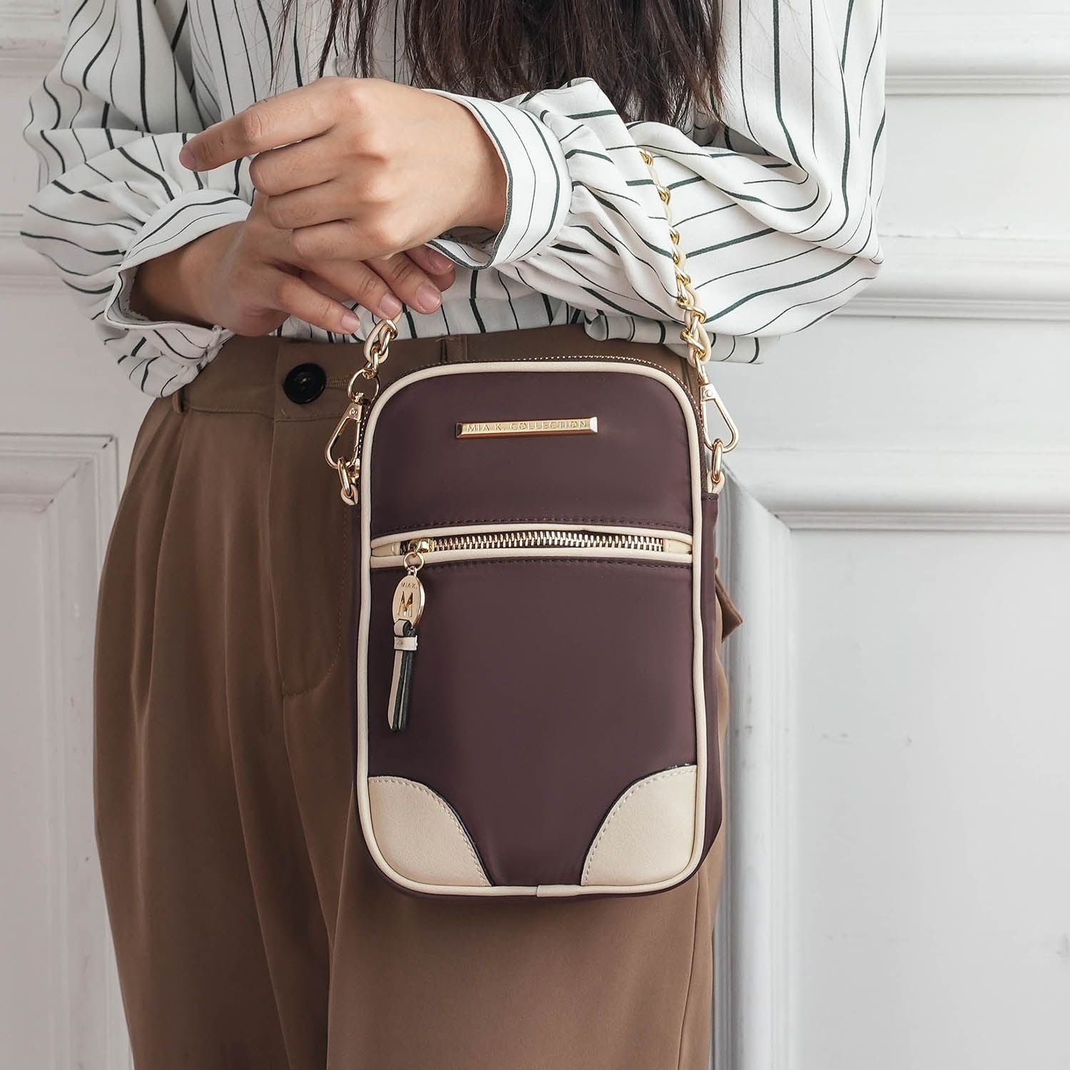 (coffee ivory)Sue Practical and Functional Crossbody bag by Mia K - BagNook