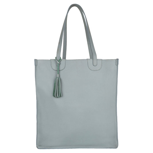Maud Book Shop Tote - Upcycled Leather - Cool Grey - BagNook