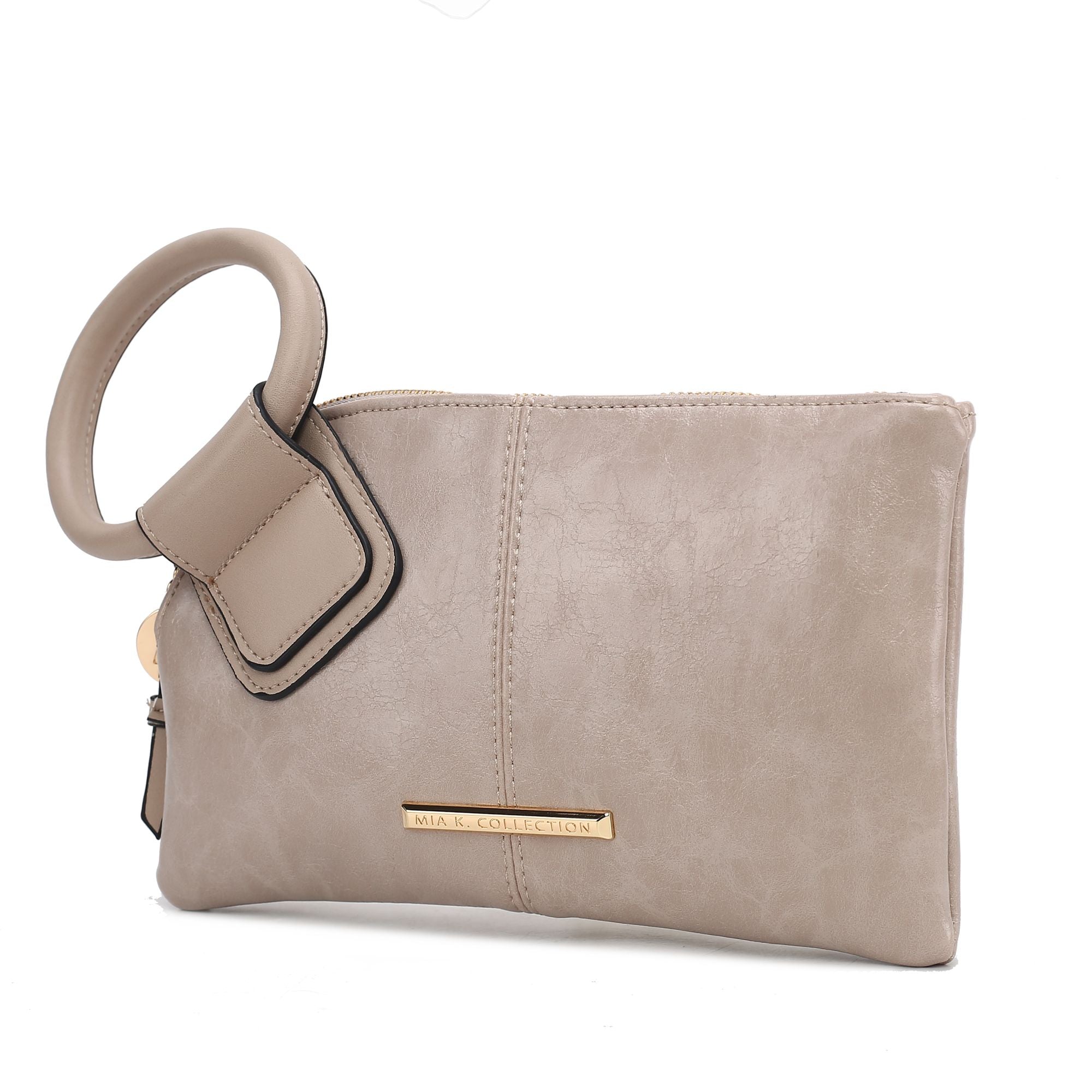 (taupe)Simone Clutch/Wristlet Handbag Vegan Leather by Mia k - BagNook