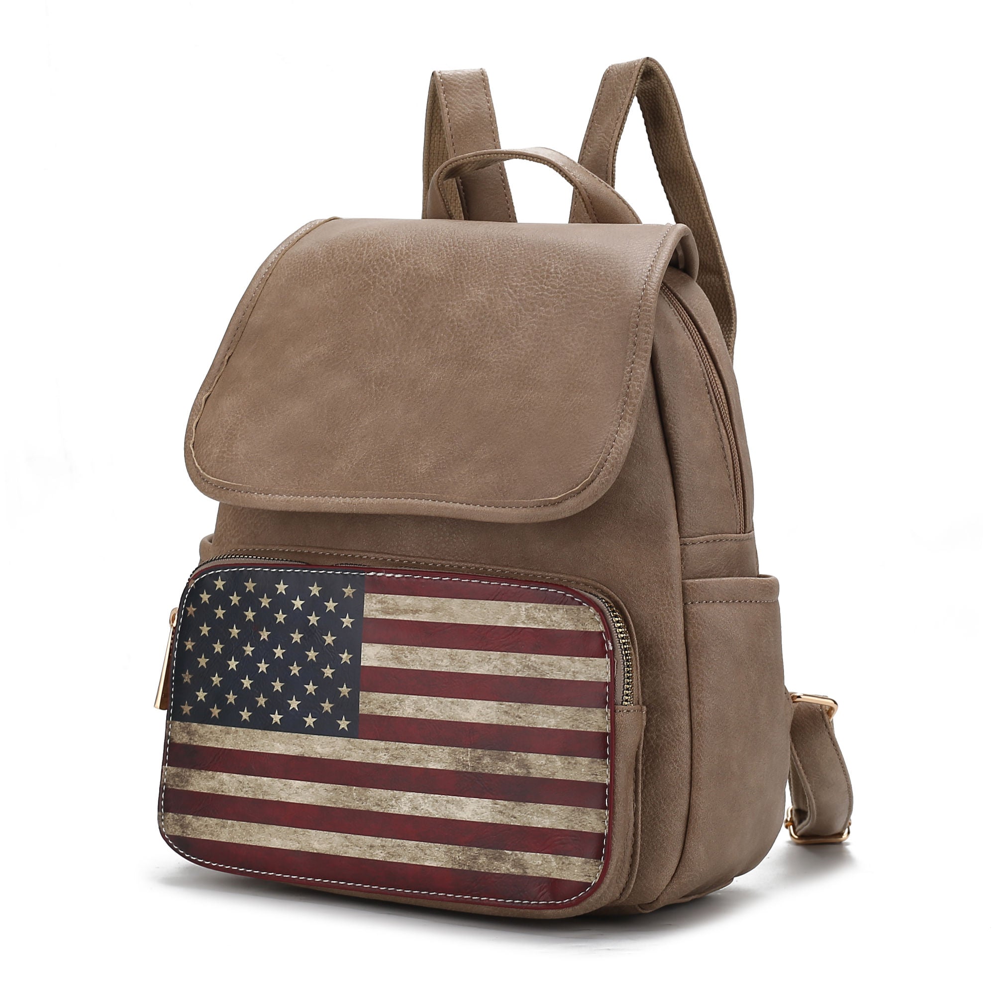 (taupe)Regina Vegan Leather FLAG Backpack by Mia K - BagNook