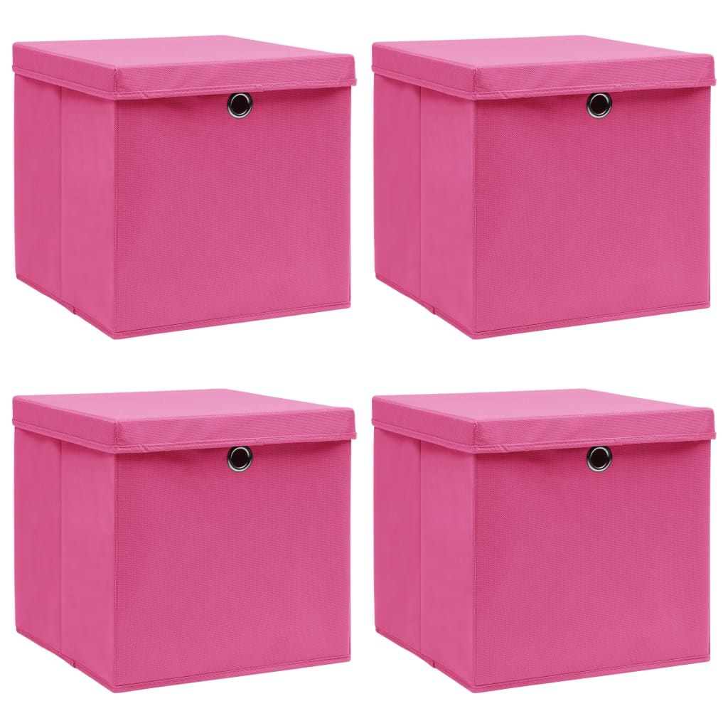 Storage Boxes w/Lids 4pc 12.6"x12.6"x12.6" Fabric - Pink - BagNook